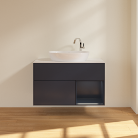 Тумба под раковину Villeroy & Boch Finion 100х50,1 см с подсветкой МДФ темно-синий матовый лак/стекло белое матовое F901HGHG