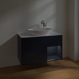 Тумба под раковину Villeroy & Boch Finion 100х50,1 см с подсветкой МДФ темно-синий матовый лак/стекло белое матовое F901HGHG