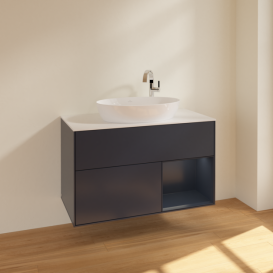 Тумба под раковину Villeroy & Boch Finion 100х50,1 см с подсветкой МДФ темно-синий матовый лак/стекло белое матовое F901HGHG