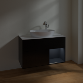 Тумба под раковину Villeroy & Boch Finion 100х50,1 см с подсветкой МДФ черный матовый лак/стекло белое матовое F901HGPD