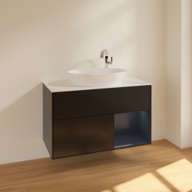 Тумба под раковину Villeroy & Boch Finion 100х50,1 см с подсветкой МДФ черный матовый лак/стекло белое матовое F901HGPD