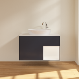 Тумба под раковину Villeroy & Boch Finion 100х50,1 см с подсветкой МДФ темно-синий матовый лак/стекло белое матовое F901MTHG