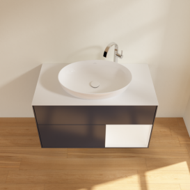 Тумба под раковину Villeroy & Boch Finion 100х50,1 см с подсветкой МДФ темно-синий матовый лак/стекло белое матовое F901MTHG