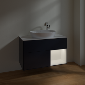 Тумба под раковину Villeroy & Boch Finion 100х50,1 см с подсветкой МДФ темно-синий матовый лак/стекло белое матовое F901MTHG