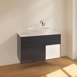 Тумба под раковину Villeroy & Boch Finion 100х50,1 см с подсветкой МДФ темно-синий матовый лак/стекло белое матовое F901MTHG