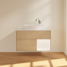 Тумба под раковину Villeroy & Boch Finion 100х50,1 см с подсветкой МДФ шпон дуба/стекло белое матовое F901MTPC
