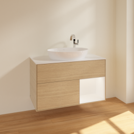 Тумба под раковину Villeroy & Boch Finion 100х50,1 см с подсветкой МДФ шпон дуба/стекло белое матовое F901MTPC