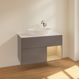 Тумба под раковину Villeroy & Boch Finion 100х50,1 см с подсветкой МДФ антрацит матовый лак/стекло белое матовое F901PCGK