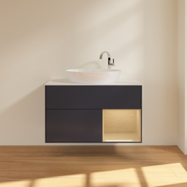 Тумба под раковину Villeroy & Boch Finion 100х50,1 см с подсветкой МДФ темно-синий матовый лак/стекло белое матовое F901PCHG