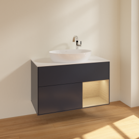 Тумба под раковину Villeroy & Boch Finion 100х50,1 см с подсветкой МДФ темно-синий матовый лак/стекло белое матовое F901PCHG
