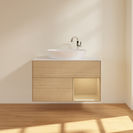 Тумба под раковину Villeroy & Boch Finion 100х50,1 см с подсветкой МДФ шпон дуба/стекло белое матовое F901PCPC