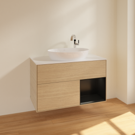 Тумба под раковину Villeroy & Boch Finion 100х50,1 см с подсветкой МДФ шпон дуба/стекло белое матовое F901PDPC