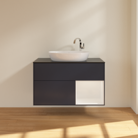 Тумба под раковину Villeroy & Boch Finion 100х50,1 см с подсветкой МДФ темно-синий матовый лак/стекло черное матовое F902GFHG