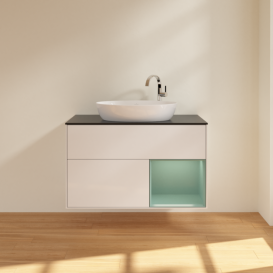 Тумба под раковину Villeroy & Boch Finion 100х50,1 см с подсветкой МДФ глянцевый белый лак/стекло черное матовое F902GMGF