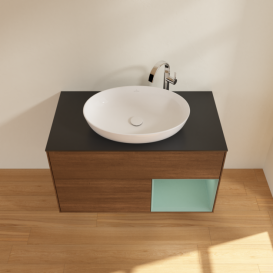 Тумба под раковину Villeroy & Boch Finion 100х50,1 см с подсветкой МДФ шпон грецкого ореха/стекло черное матовое F902GMGN