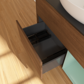 Тумба под раковину Villeroy & Boch Finion 100х50,1 см с подсветкой МДФ шпон грецкого ореха/стекло черное матовое F902GMGN