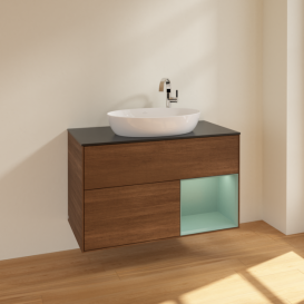 Тумба под раковину Villeroy & Boch Finion 100х50,1 см с подсветкой МДФ шпон грецкого ореха/стекло черное матовое F902GMGN