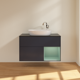 Тумба під раковину Villeroy & Boch Finion 100х50,1 см із підсвічуванням МДФ темно-синій матовий лак/скло чорне матове F902GMHG