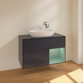 Тумба під раковину Villeroy & Boch Finion 100х50,1 см із підсвічуванням МДФ темно-синій матовий лак/скло чорне матове F902GMHG