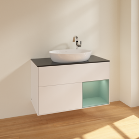 Тумба под раковину Villeroy & Boch Finion 100х50,1 см с подсветкой МДФ белый матовый лак/стекло черное матовое F902GMMT