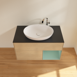 Тумба под раковину Villeroy & Boch Finion 100х50,1 см с подсветкой МДФ шпон дуба/стекло черное матовое F902GMPC