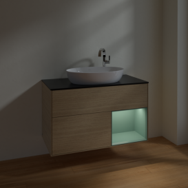 Тумба под раковину Villeroy & Boch Finion 100х50,1 см с подсветкой МДФ шпон дуба/стекло черное матовое F902GMPC