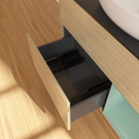 Тумба под раковину Villeroy & Boch Finion 100х50,1 см с подсветкой МДФ шпон дуба/стекло черное матовое F902GMPC