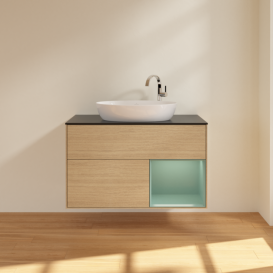 Тумба под раковину Villeroy & Boch Finion 100х50,1 см с подсветкой МДФ шпон дуба/стекло черное матовое F902GMPC