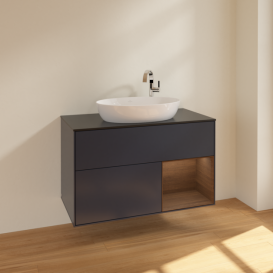 Тумба под раковину Villeroy & Boch Finion 100х50,1 см с подсветкой МДФ темно-синий матовый лак/стекло черное матовое F902GNHG