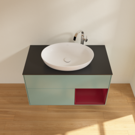 Тумба под раковину Villeroy & Boch Finion 100х50,1 см с подсветкой МДФ оливковый матовый лак/стекло черное матовое F902HBGM