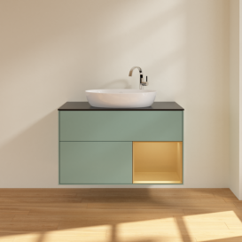 Тумба под раковину Villeroy & Boch Finion 100х50,1 см с подсветкой МДФ оливковый матовый лак/стекло черное матовое F902HFGM