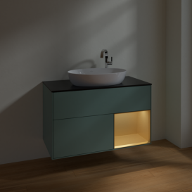 Тумба под раковину Villeroy & Boch Finion 100х50,1 см с подсветкой МДФ оливковый матовый лак/стекло черное матовое F902HFGM