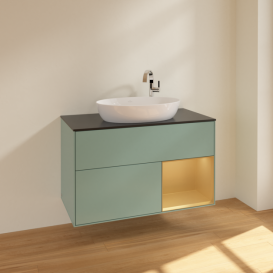 Тумба под раковину Villeroy & Boch Finion 100х50,1 см с подсветкой МДФ оливковый матовый лак/стекло черное матовое F902HFGM