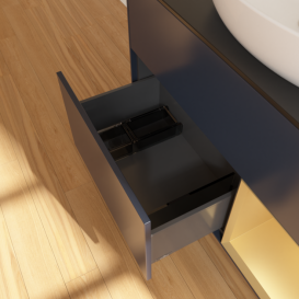 Тумба под раковину Villeroy & Boch Finion 100х50,1 см с подсветкой МДФ темно-синий матовый лак/стекло черное матовое F902HFHG