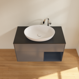 Тумба под раковину Villeroy & Boch Finion 100х50,1 см с подсветкой МДФ антрацит матовый лак/стекло черное матовое F902HGGK