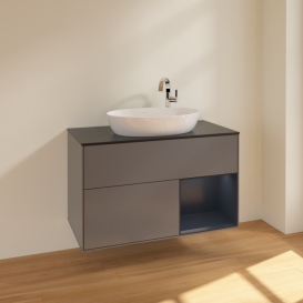 Тумба под раковину Villeroy & Boch Finion 100х50,1 см с подсветкой МДФ антрацит матовый лак/стекло черное матовое F902HGGK