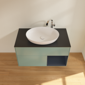 Тумба под раковину Villeroy & Boch Finion 100х50,1 см с подсветкой МДФ оливковый матовый лак/стекло черное матовое F902HGGM