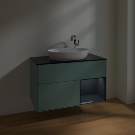 Тумба под раковину Villeroy & Boch Finion 100х50,1 см с подсветкой МДФ оливковый матовый лак/стекло черное матовое F902HGGM