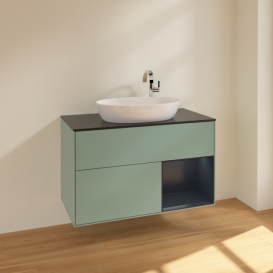 Тумба под раковину Villeroy & Boch Finion 100х50,1 см с подсветкой МДФ оливковый матовый лак/стекло черное матовое F902HGGM