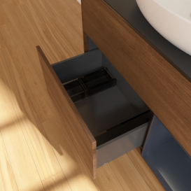 Тумба под раковину Villeroy & Boch Finion 100х50,1 см с подсветкой МДФ шпон грецкого ореха/стекло черное матовое F902HGGN