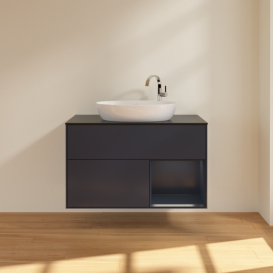 Тумба под раковину Villeroy & Boch Finion 100х50,1 см с подсветкой МДФ темно-синий матовый лак/стекло черное матовое F902HGHG