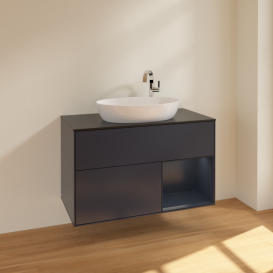 Тумба под раковину Villeroy & Boch Finion 100х50,1 см с подсветкой МДФ темно-синий матовый лак/стекло черное матовое F902HGHG