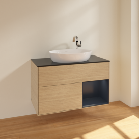 Тумба под раковину Villeroy & Boch Finion 100х50,1 см с подсветкой МДФ шпон дуба/стекло черное матовое F902HGPC