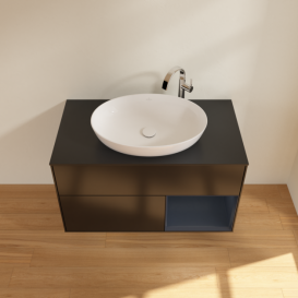 Тумба под раковину Villeroy & Boch Finion 100х50,1 см с подсветкой МДФ черный матовый лак/стекло черное матовое F902HGPD