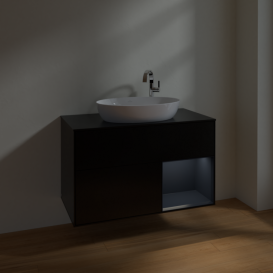 Тумба под раковину Villeroy & Boch Finion 100х50,1 см с подсветкой МДФ черный матовый лак/стекло черное матовое F902HGPD