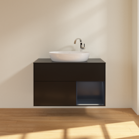 Тумба под раковину Villeroy & Boch Finion 100х50,1 см с подсветкой МДФ черный матовый лак/стекло черное матовое F902HGPD