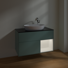 Тумба под раковину Villeroy & Boch Finion 100х50,1 см с подсветкой МДФ оливковый матовый лак/стекло черное матовое F902MTGM