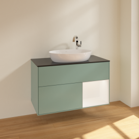 Тумба под раковину Villeroy & Boch Finion 100х50,1 см с подсветкой МДФ оливковый матовый лак/стекло черное матовое F902MTGM