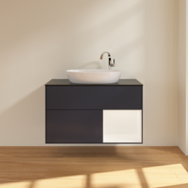 Тумба под раковину Villeroy & Boch Finion 100х50,1 см с подсветкой МДФ темно-синий матовый лак/стекло черное матовое F902MTHG