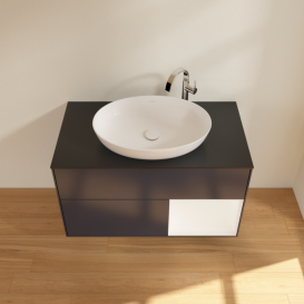 Тумба под раковину Villeroy & Boch Finion 100х50,1 см с подсветкой МДФ темно-синий матовый лак/стекло черное матовое F902MTHG